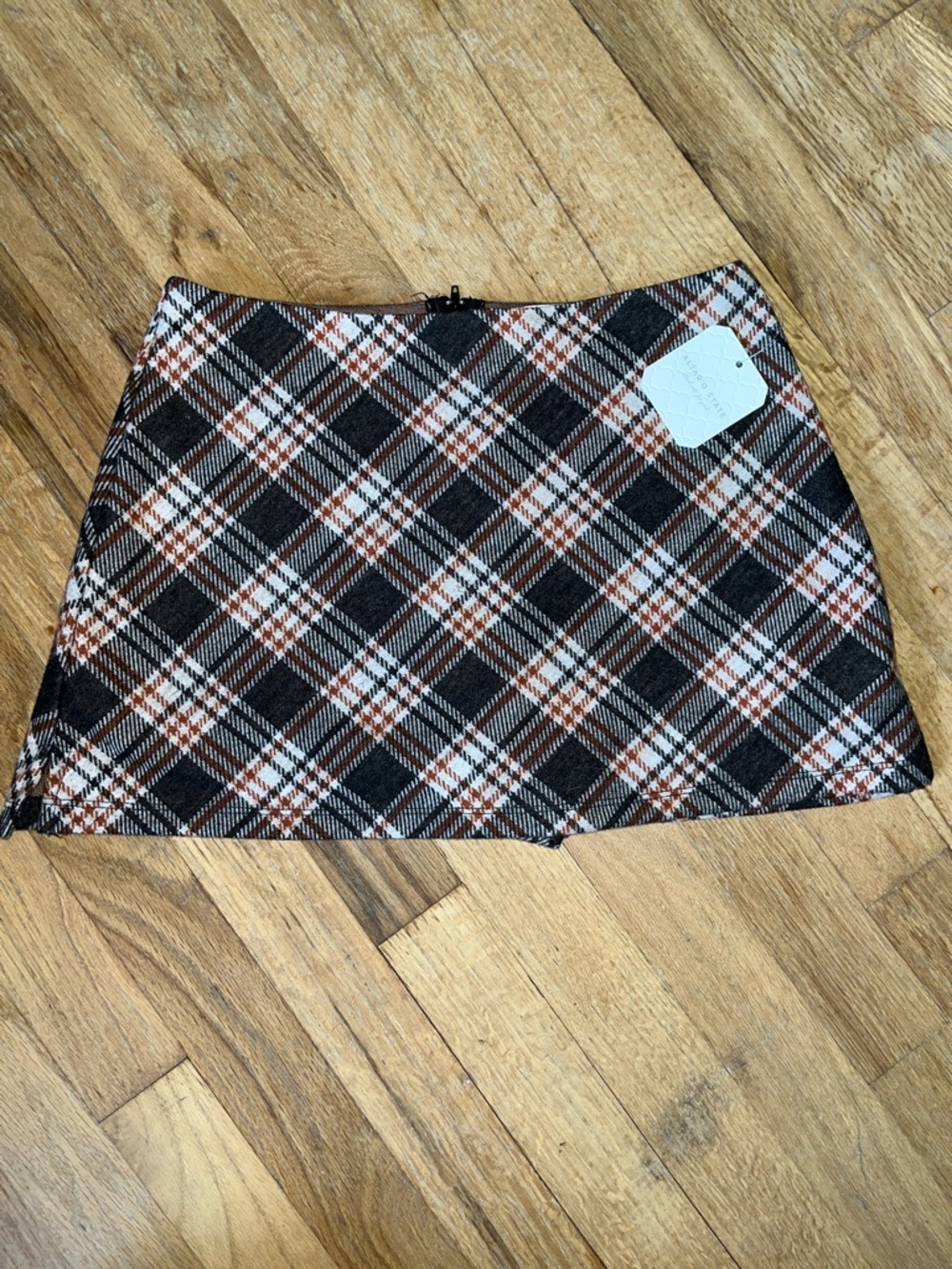 Altar'd State Brown, Cream, and Orange Plaid Mini Skort